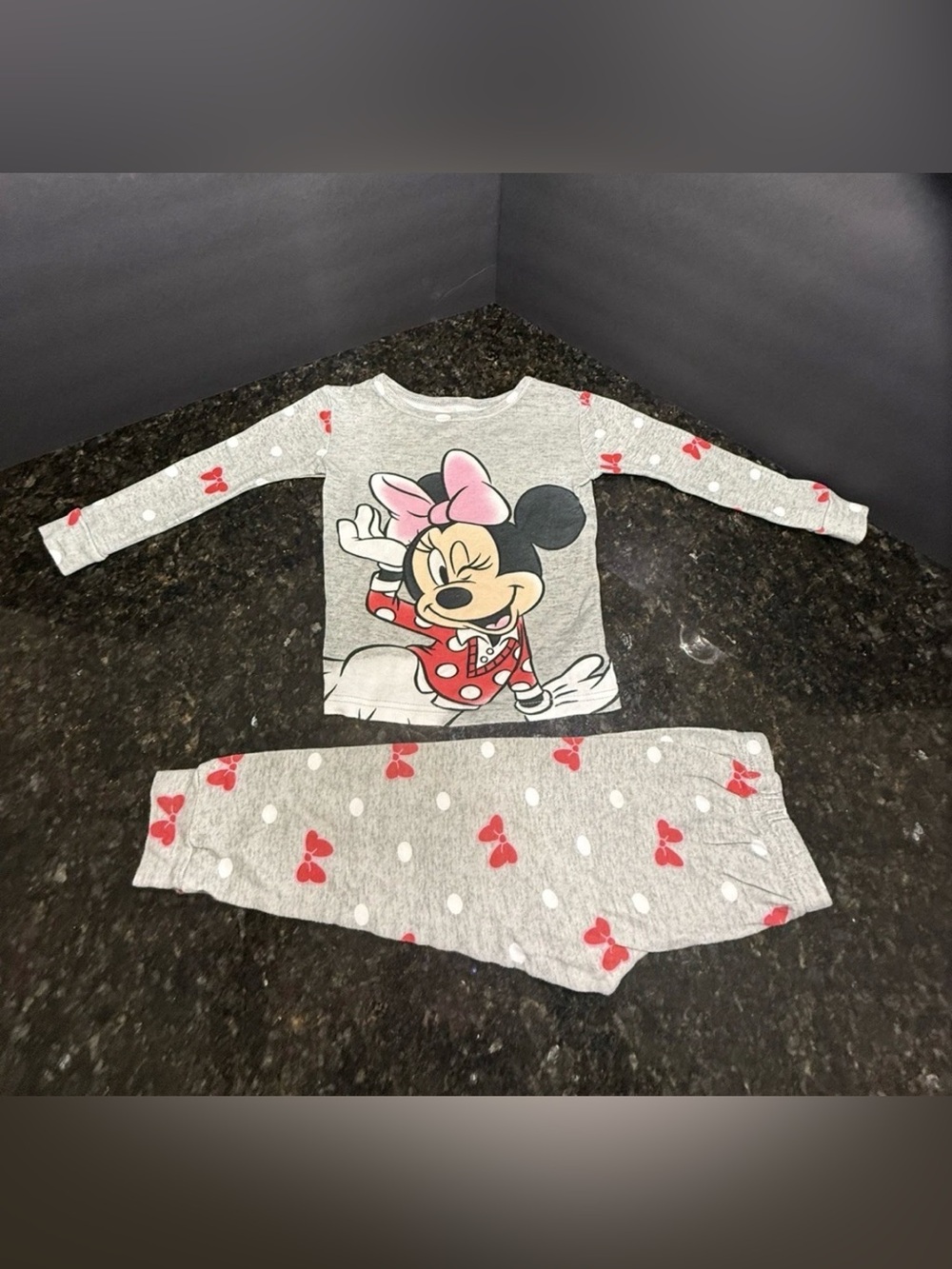 Disney Junior Minnie Mouse Toddler Girl Gray 2 Pc Long Sleeve Pajama Set Sz 5T